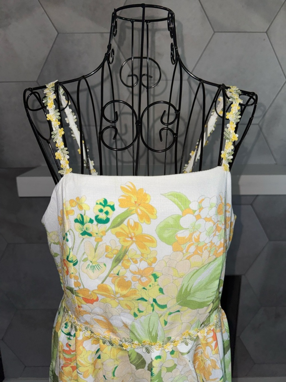 Dalia MacPhee Yellow and Green Floral Maxi Fit & Flare Sundress Women's M - Picture 5 of 15